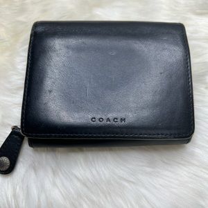 Coach Black Leather Foldover Wallet Clutch
